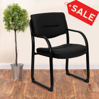 Flash Furniture Black Leather Executive Side Chair with Sled Base BT-510-LEA-BK-GG
